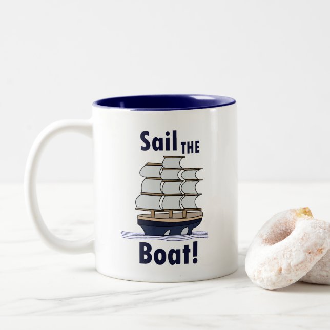 Sailboat Sailing Two-Tone Coffee Mug (With Donut)