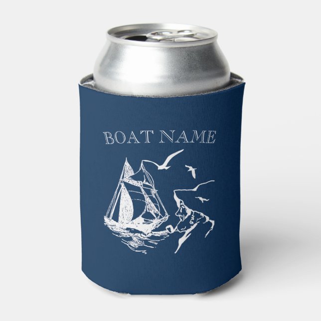 Sailboat Sailor Navy Blue Custom Can Cooler (Can Front)
