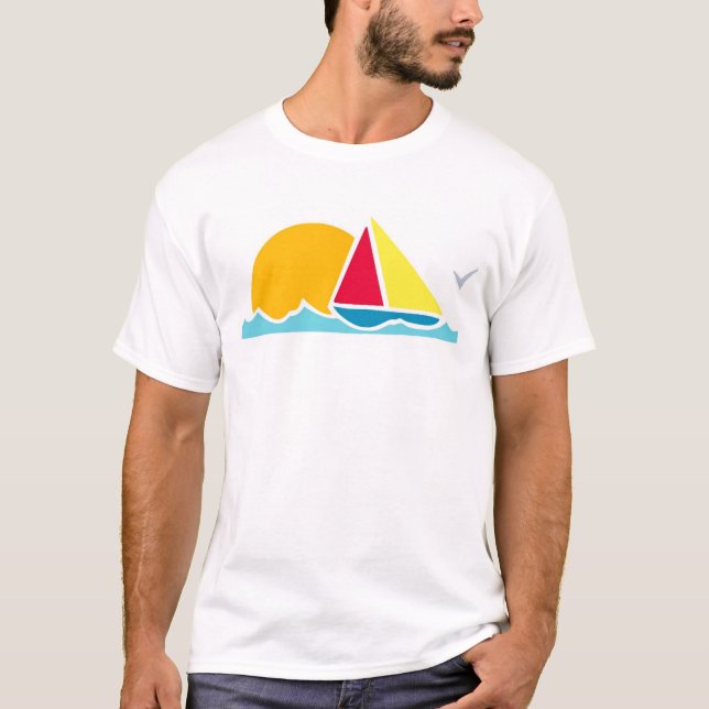 Sailboat Scene White T-Shirt, S M L XL 1X 2X 3X T-Shirt (Front)