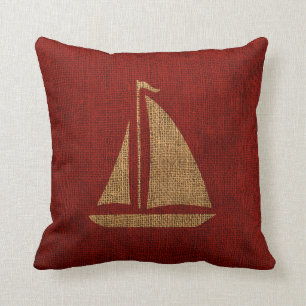 Sailboat Silhouette in Rustic Red Cushion