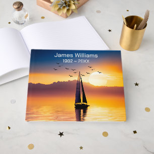 Sailboat Silhoutte On Sunset Water for Funeral Guest Book