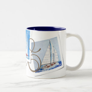 Sailboat Snapshots With Nautical Rope Two-Tone Coffee Mug