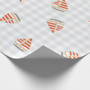 Sailboat summer chequered nursery kids children wrapping paper