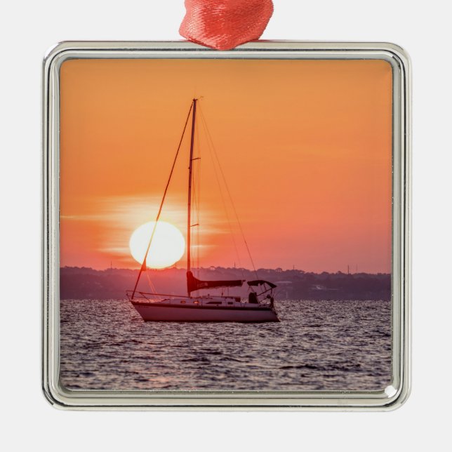 Sailboat Sunrise Metal Tree Decoration (Front)