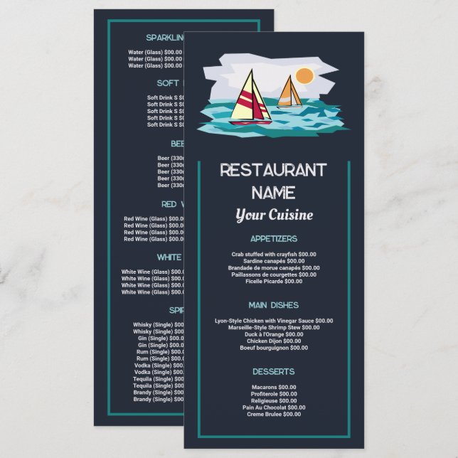 Sailboat Sunrise, Restaurant Slimline Menu (Front/Back)