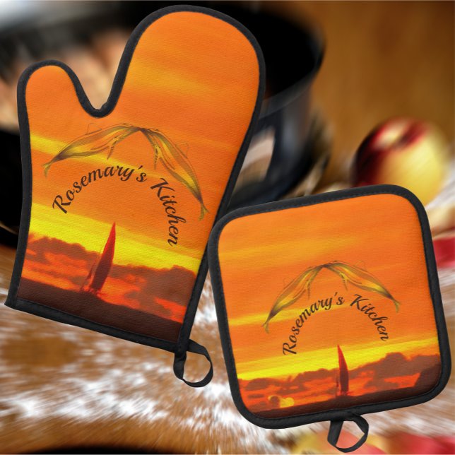 Sailboat Sunset 1300 Oven Mitt & Pot Holder Set (Creator Uploaded)