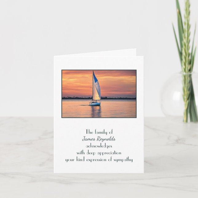 Sailboat Sunset for Sympathy Thank You Card (Front)