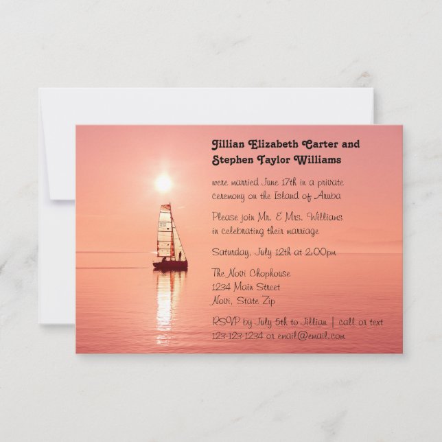 Sailboat Sunset Photo - 3x5 Wedding Announcement (Front)