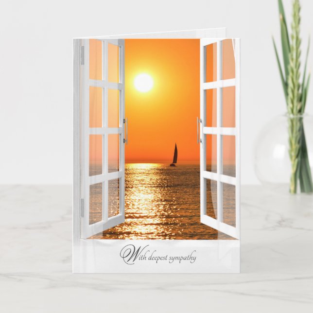 sailboat sunset scene in window sympathy card (Front)