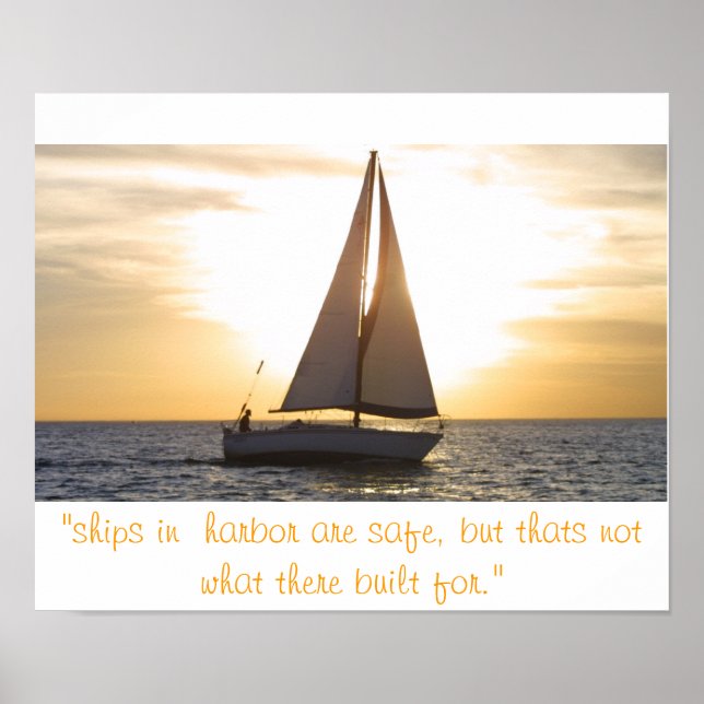 sailboat sunset streight, "ships in  harbour poster (Front)