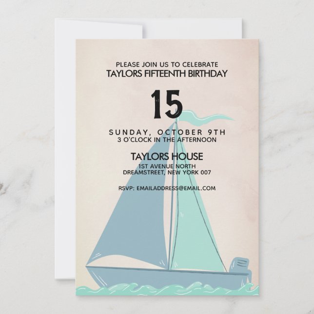 Sailboat Sunset Summer Blue Pink Birthday Party Invitation (Front)