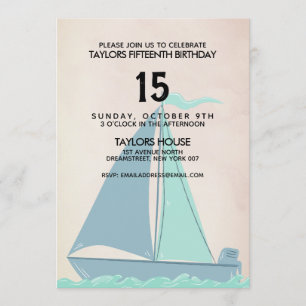 Sailboat Sunset Summer Blue Pink Birthday Party Invitation