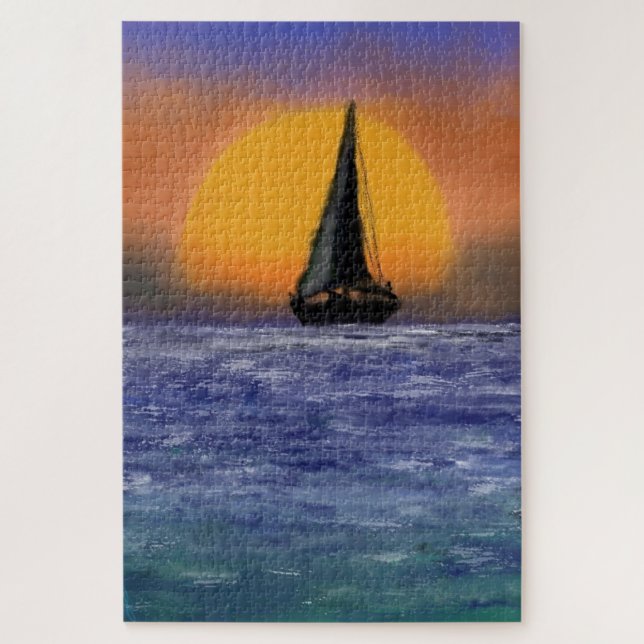 Sailboat Sunset - Watercolor Jigsaw Puzzle (Vertical)