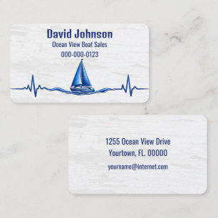 Sailboat Swilling on a Blue Heartbeat Wave Business Card