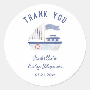 Sailboat Thank You Boy Baby Shower Classic Round Sticker