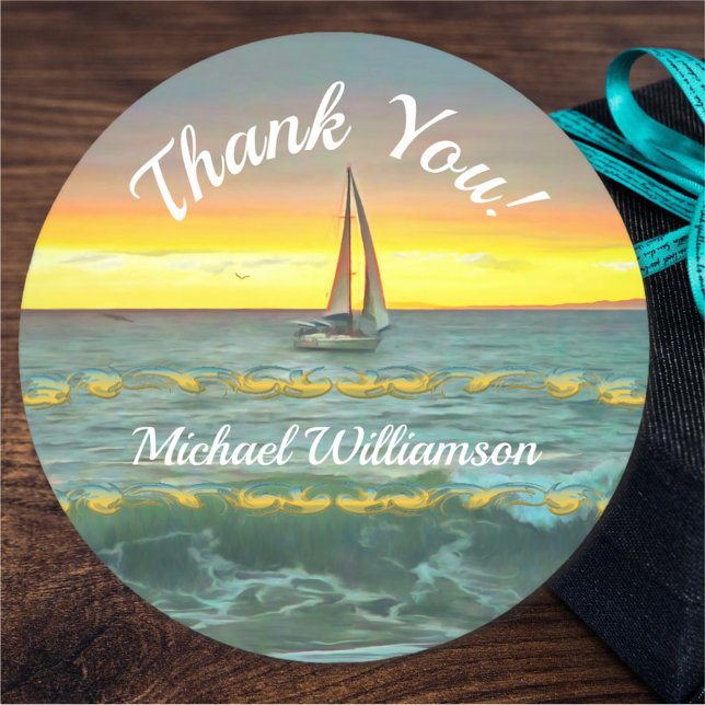 Sailboat Thank You on Banderas Bay 0884 Classic Round Sticker (Creator Uploaded)