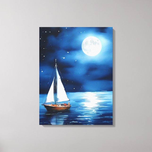 Sailboat Under a Full Moon  Canvas Print (Front)