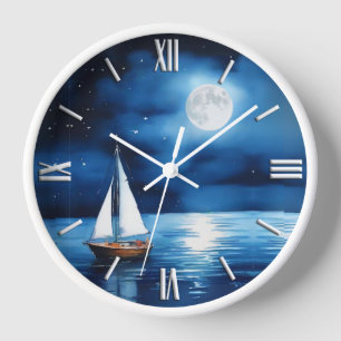 Sailboat Under a Full Moon Clock