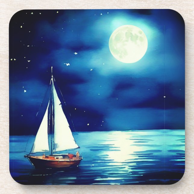 Sailboat Under a Full Moon  Coaster (Front)