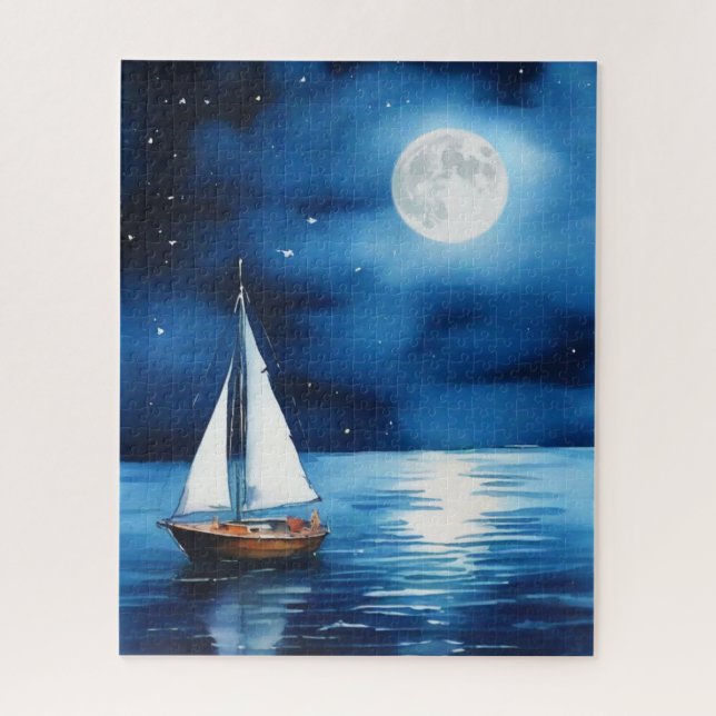 Sailboat Under a Full Moon  Jigsaw Puzzle (Vertical)
