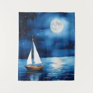 Sailboat Under a Full Moon  Tapestry