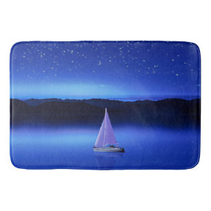 Sailboat under a Starry Night Sky Bath Mat