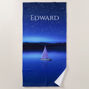 Sailboat under a Starry Night Sky Beach Towel