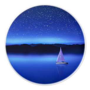 Sailboat under a Starry Night Sky Ceramic Knob