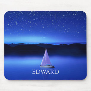 Sailboat under a Starry Night Sky Mouse Mat