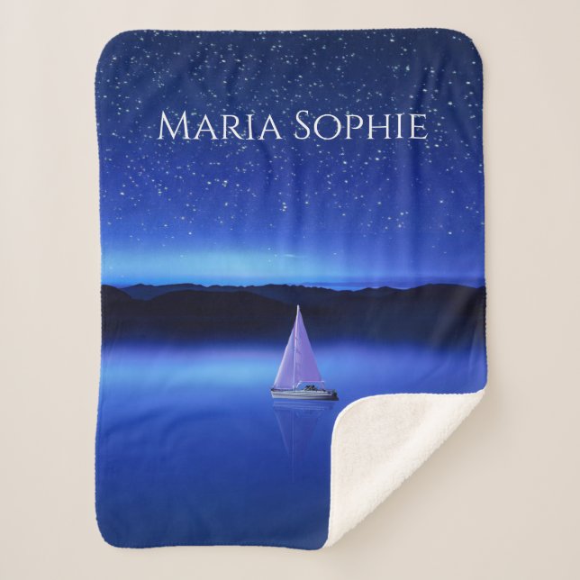 Sailboat under a Starry Night Sky Sherpa Blanket (Front)