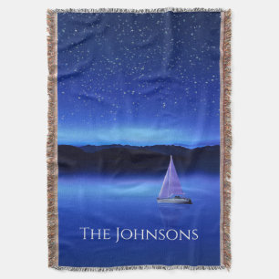 Sailboat under a Starry Night Sky Throw Blanket