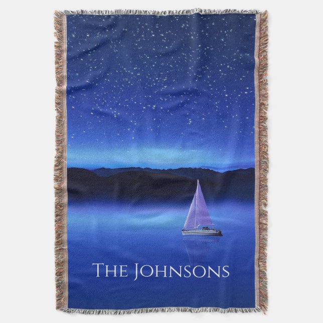 Sailboat under a Starry Night Sky Throw Blanket (Front Vertical)