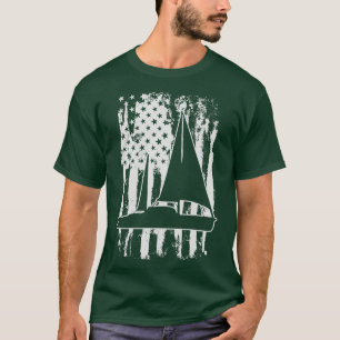 Sailboat USA Flag Sailing Vintage T-Shirt