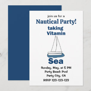 Sailboat Vitamin Sea Funny Nautical Party Invitation