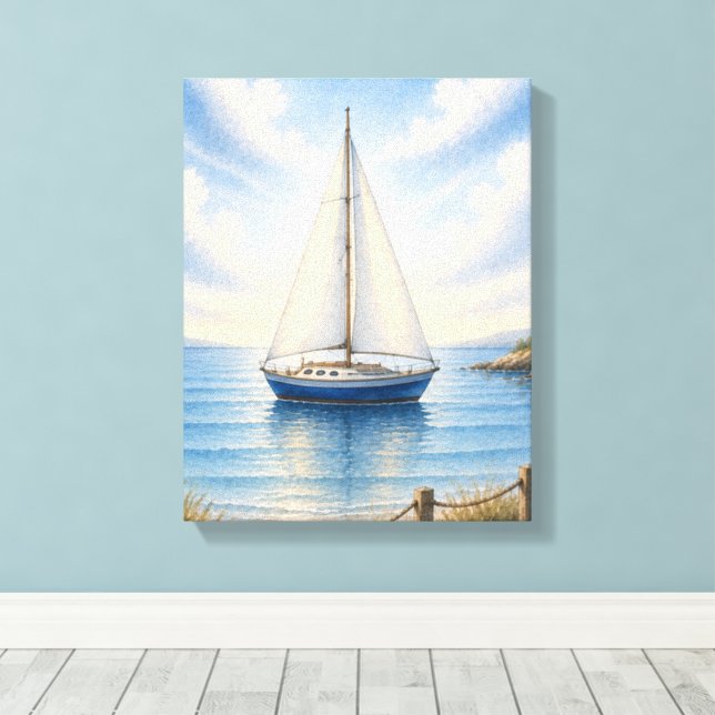 Sailboat Wapped Canvas Wall Hanging Print (Insitu(Wood Floor))