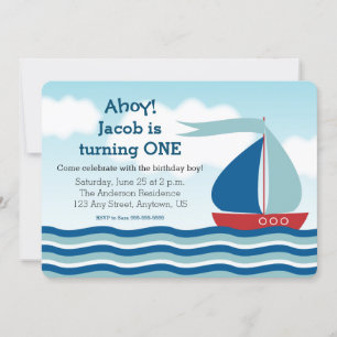 Sailboat & Water, Nautical Boy Birthday Invitation