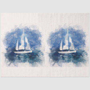 Sailboat Watercolor 20x30 Decoupage Tissue Paper