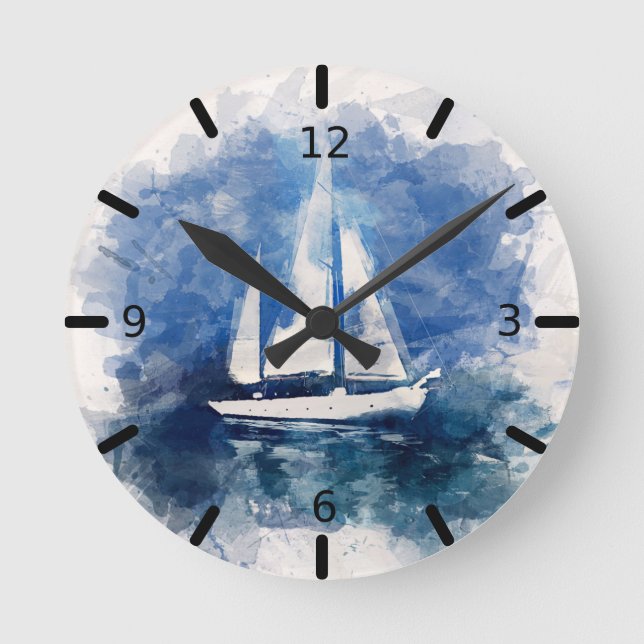 Sailboat Watercolor Ocean Clock (Front)
