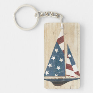 Sailboat With American Flag Key Ring