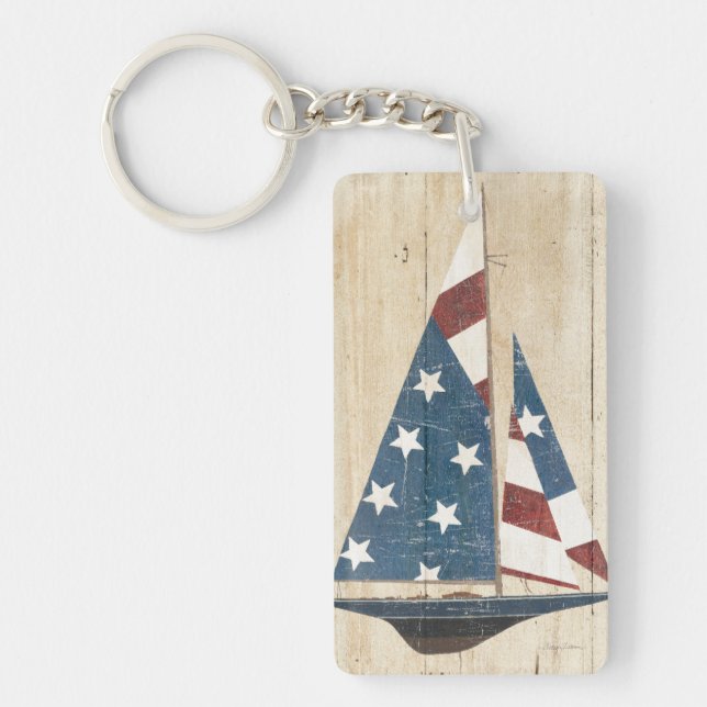 Sailboat With American Flag Key Ring (Front)