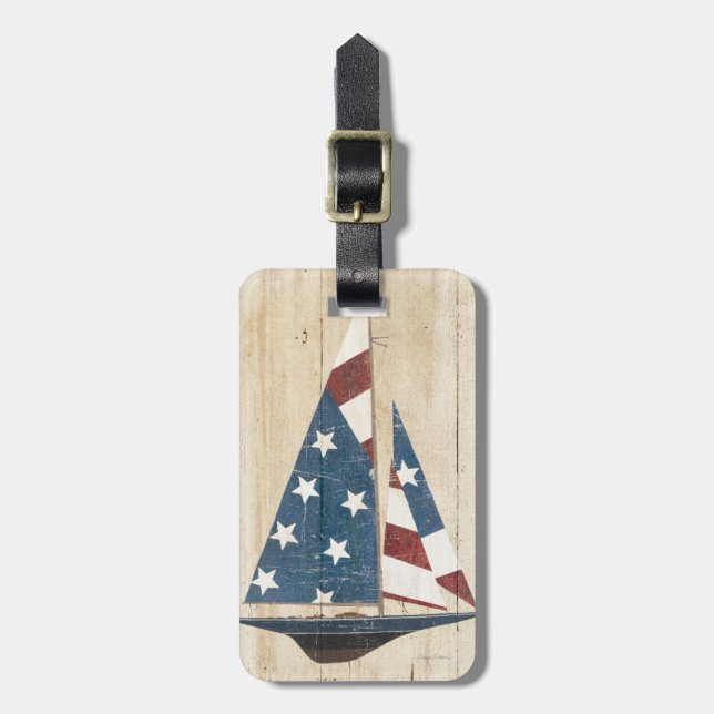 Sailboat With American Flag Luggage Tag (Front Vertical)