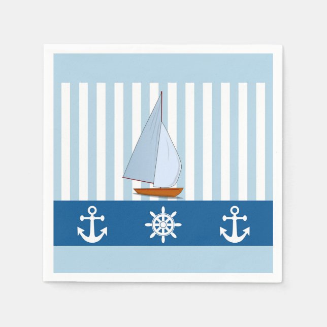 Sailboat with Anchor and Ship Wheel Napkin (Front)