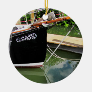 Sailboat with Bow Sprit and Reflections in Water Ceramic Tree Decoration