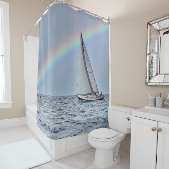 Sailboat with Rainbow Shower Curtain (In Situ)