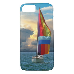 sailboat with rainbow spinnaker at sunrise iPhone 8/7 case