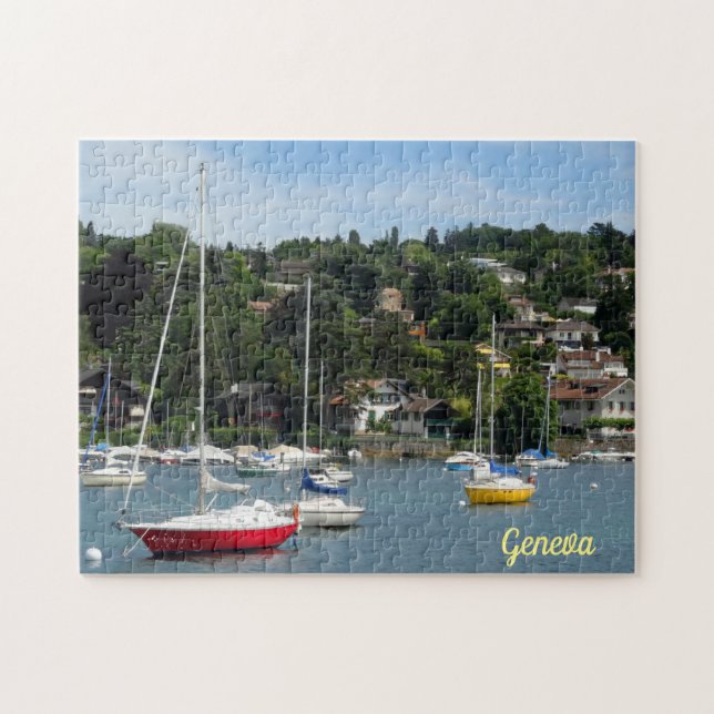 Sailboats Anchored on Lake Geneva Switzerland Jigsaw Puzzle (Horizontal)