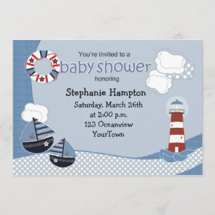 Sailboats and Lighthouse Baby Shower Invitation