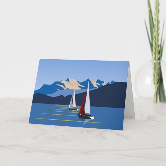 Sailboats And Mountains Holiday Card (Front)