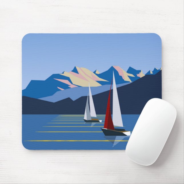 Sailboats And Mountains photo Mouse Mat (With Mouse)