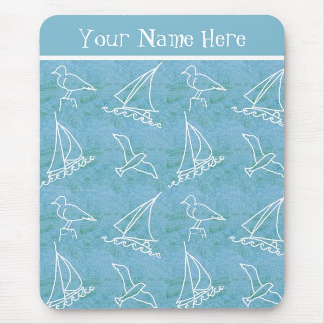 Sailboats and Seagulls Customisable Mousepad (Front)